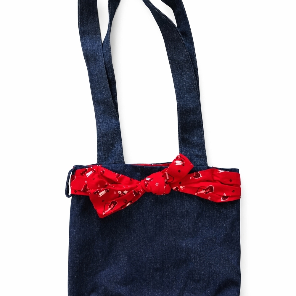 Denim Tote Bag Red Western Bandana Bow Handmade Style